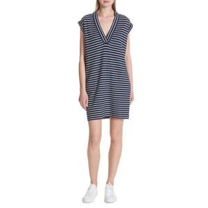 ATM Anthony Thomas Melillo Navy Stripe Shift Mini Shirt Dress Size Small